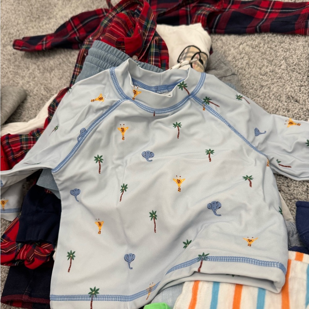 Janie and Jack size 6-12 month baby' Safari Print swim Shirt and swim short set